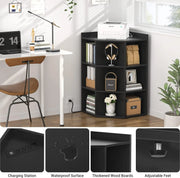 Corner Cabinet Storage with USB Ports and Outlets, Cube Toy Storage for Small Space, Wooden Cubby Bookshelf with 9 Cubes