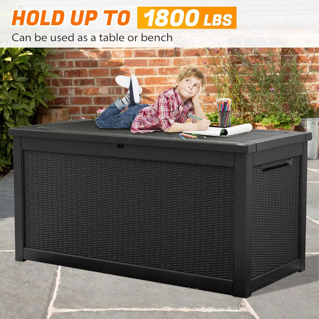 Resin Deck Box 230 Gallon, Indoor Outdoor Storage Boxes Lockable, Waterproof Storage Bin, Large Organization and Storage for Pat