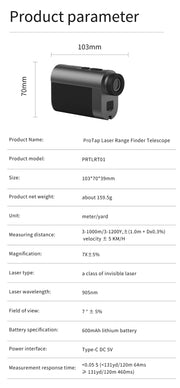 ProTap 1200y/1000m Laser Rangefinder Telescope 7x Monocular Multi-functional Distance Meter Measuring Tools Golf Hunting Travel