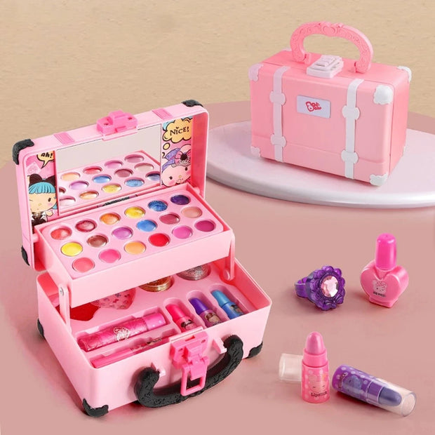 Children Makeup Set Lipstick Makeup Pretend Play With Toys Cosmetic Educational Toys Girl Princess Makeup Toy Suitcase Gift