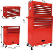 13-Drawer Tool Chest with Wheels 2 in 1 Detachable Rolling Tool Chests with Drawers Large Tool Box with Lock Mobile Steel