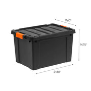 Lockable Lid Plastic Storage Bins Stackable Totes Heavy Duty Containers Black Finish 19 Gal.