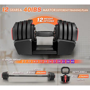 3-in-1 Adjustable Dumbbell Set 40lbs with 12 Weight Increment, Multifuntion Free Weight Set for Home Gym Used