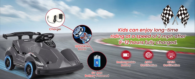 Racer Go Kart with 2.4G Remote Control, Electric Kids Ride-on Toy with Safety Belt, Music, USB Port, Forward/Backward, 2MPH Max