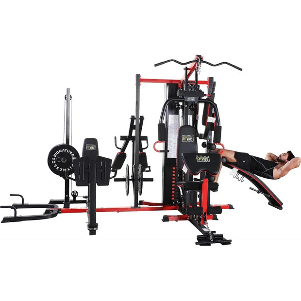 Multifunctional Home Gym System Workout Station with Leg Extension and Preacher Curl, 122.5LB Weight Stack, Multiple Options, Mu