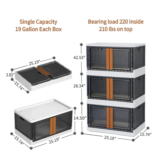 Plastic Shelves Organizer, Folding Storage Box, Collapsible Totes , 8.4 Gal Clear  Bins, Stackable Under Bed