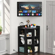 Corner Cabinet Storage with USB Ports and Outlets, Cube Toy Storage for Small Space, Wooden Cubby Bookshelf with 9 Cubes