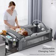 Pack and Play, Bedside Crib Sleeper, Diaper Changer - Comes with Mattress, Mosquito Net，Bottom Storage and Toy Bar