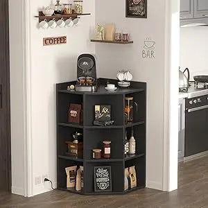 Corner Cabinet Storage with USB Ports and Outlets, Cube Toy Storage for Small Space, Wooden Cubby Bookshelf with 9 Cubes