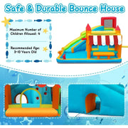 Inflatable Bounce House Water Slide, Bounce House for Kids with Toy Market Stand Splash Pool Bouncer Climbing Wall Water Gun