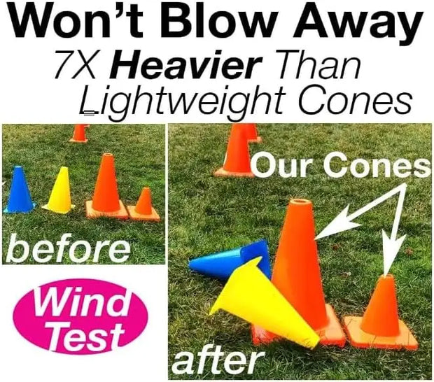 Pro  - Heavy Cones Sports Training and More - Durable, Sturdy and Weather-Resistant - 12”