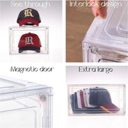 Hat Organizer for Baseball Caps,set of 6, Transparent Hat Storage Box,Holder With Clear Magnetic Door, Stackable Rack