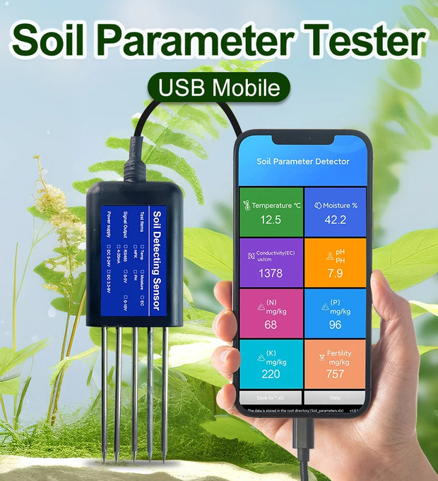 Gemho Factory portable USB type-c 8 in1 soil  sensor free android app data read moisture soil npk meter sensor