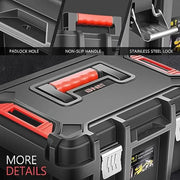 Portable Lockable Tool Boxes Set Removable Tray Large Capacity Garage Workshop Organizer Storage Stainless Steel Plastic