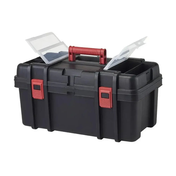 22-Inch Heavy-Duty Black Tool Box with Clear Lid Organizers Removable Utility Tray Carrying Handle