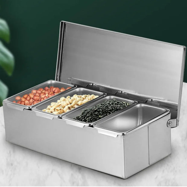 4 Compartment Stainless Steel Seasoning Box Trays, Keep Kitchen Organized, Versatile for All Seasonings,Seasoning Box Trays