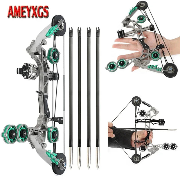 Archery Mini Compound Bow Stainless Steel with 4/8pcs Arrows for Entertainment Shooting Sports Decompression Game Pulley Bow