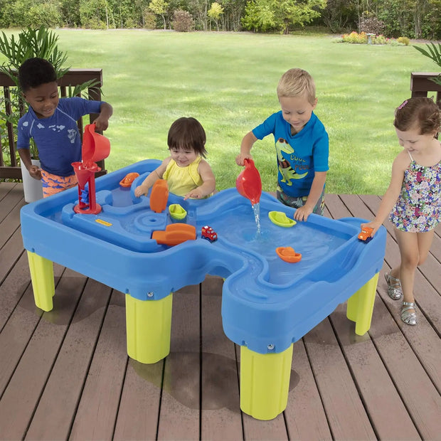 River and Roads Water Play Table, Outdoor Activity Table with Track Toys for Toddlers and Kids, 9 Accessories Inclu