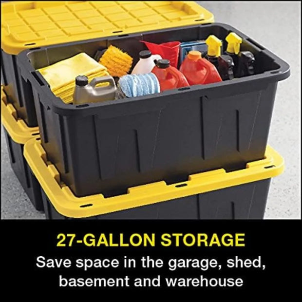 CX Black & Yellow, Shelving Unit and Heavy Duty Storage Containers, Extremely Durable® (Shelf + 27 Gallon Container (8-Pack))