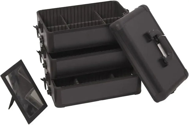 Black Matte 3 Tiers Accordion Trays Professional Rolling Aluminum Cosmetic Makeup Craft Storage Organizer Case