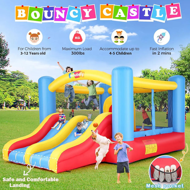 12.6FTx9FT Inflatable Bounce House with Double Slide Obstacle Bouncer, Indoor/Outdoor Bouncy House,