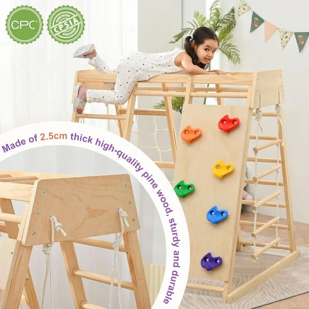 Climbing Toy for Toddler, Indoor Jungle Gym with Slide, Climbing Rock/Net, Monkey Bars, Swing, Rope