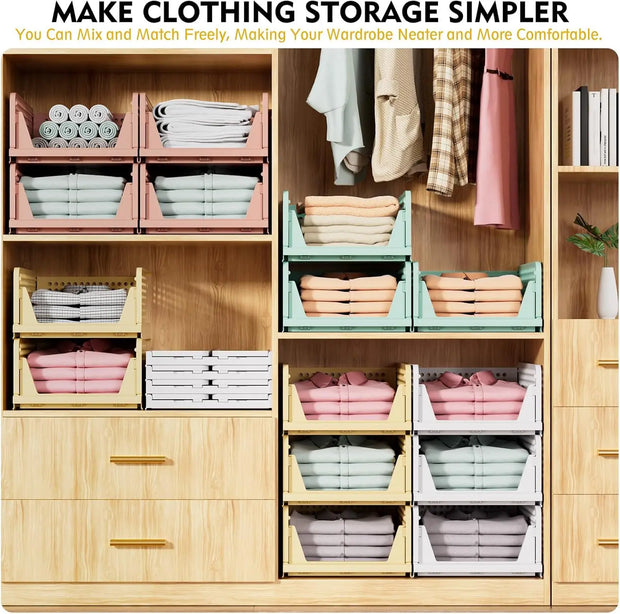 5 Pack Stackable Closet Organizer Box, Multifunctional & Foldable Closet Storage Basket for Bathroom Kitchen Laundry Room