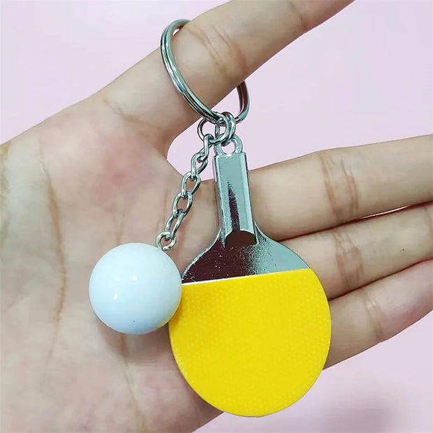 New Cute Table Tennis Racket Pendants Souvenir Table Tennis Ball Key Chain Ball Sports Fans Key Ring Gift Ornament Accessories