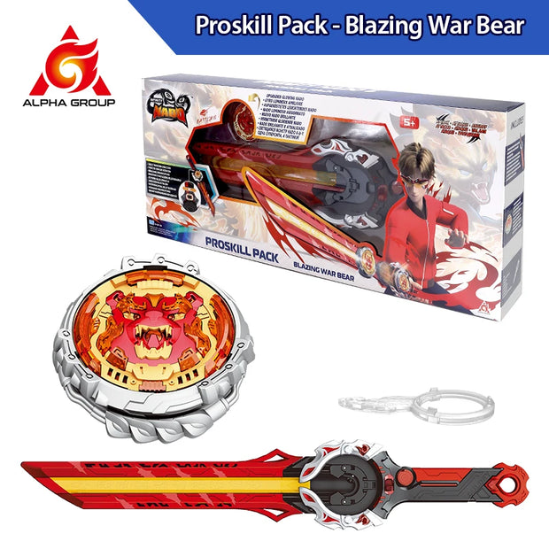 Infinity Nado 6 Proskill Pack - Blazing War Bear Glowing Spinning Top,Sword Launcher with Optional Rotation Direction Kid Toy