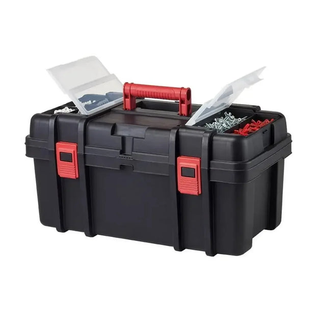 22-Inch Heavy-Duty Black Tool Box with Clear Lid Organizers Removable Utility Tray Carrying Handle