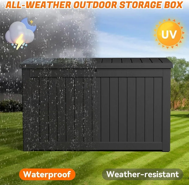 Resin Deck Box 230 Gallon, Indoor Outdoor Storage Boxes Lockable, Waterproof Storage Bin, Large Organization and Storage for Pat