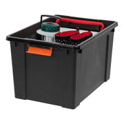 Lockable Lid Plastic Storage Bins Stackable Totes Heavy Duty Containers Black Finish 19 Gal.