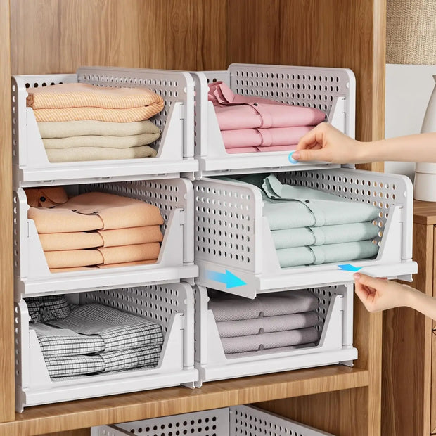 5 Pack Stackable Closet Organizer Box, Multifunctional & Foldable Closet Storage Basket for Bathroom Kitchen Laundry Room