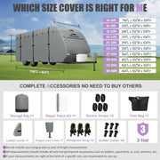 RV Cover, Upgraded 7 Layers top Travel Trailer Cover Fits 24-27 ft RV, Waterproof Camper Cover for Toy Hauler with Tongue Jack C