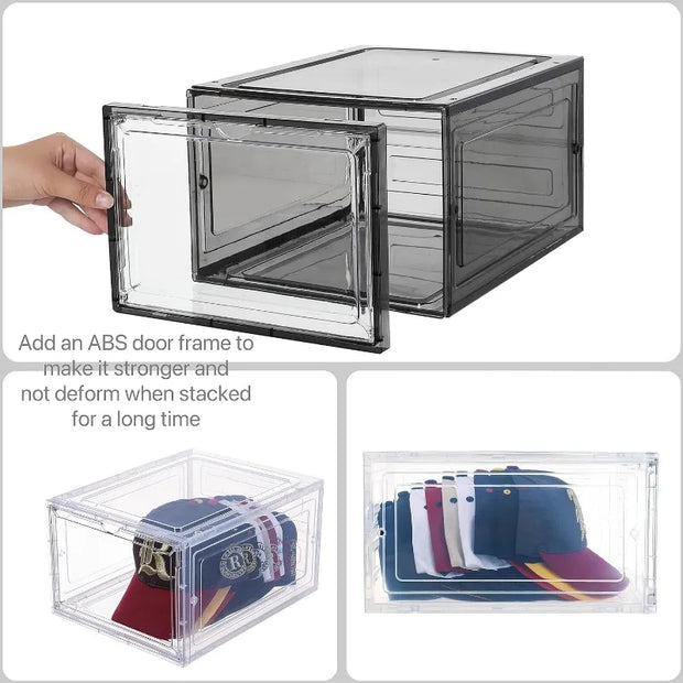 Hat Organizer for Baseball Caps,set of 6, Transparent Hat Storage Box,Holder With Clear Magnetic Door, Stackable Rack