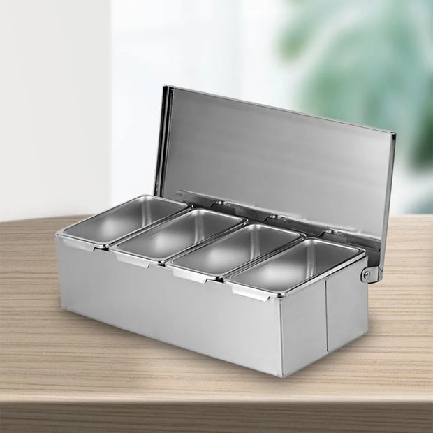 4 Compartment Stainless Steel Seasoning Box Trays, Keep Kitchen Organized, Versatile for All Seasonings,Seasoning Box Trays