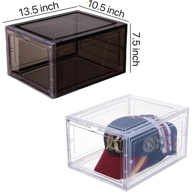 Hat Organizer for Baseball Caps,set of 6, Transparent Hat Storage Box,Holder With Clear Magnetic Door, Stackable Rack