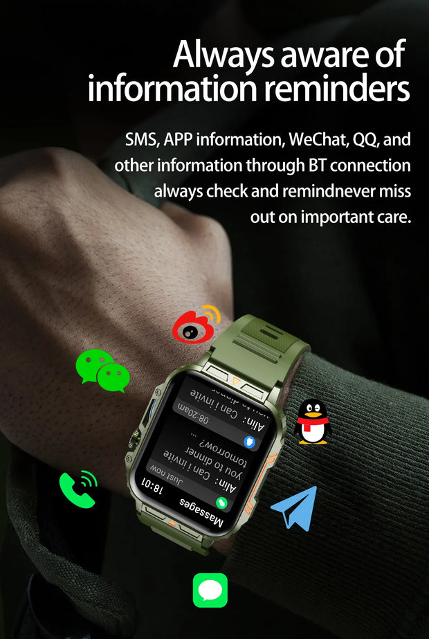 2024 Outdoor Military Smart Watch Men Health Monitor AI Bluetooth Call Fitness Sport Waterproof Smartwatch for Women Android IOS