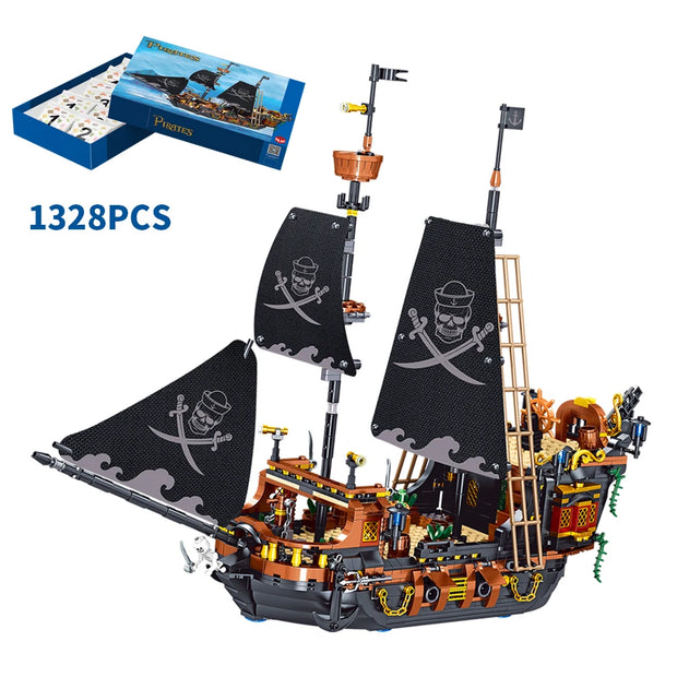 Pirate Ship Building Blocks Sailboat Model Bricks City Traffic Series Creative Desktop Decoraiton Toys For Children Adult Gifts