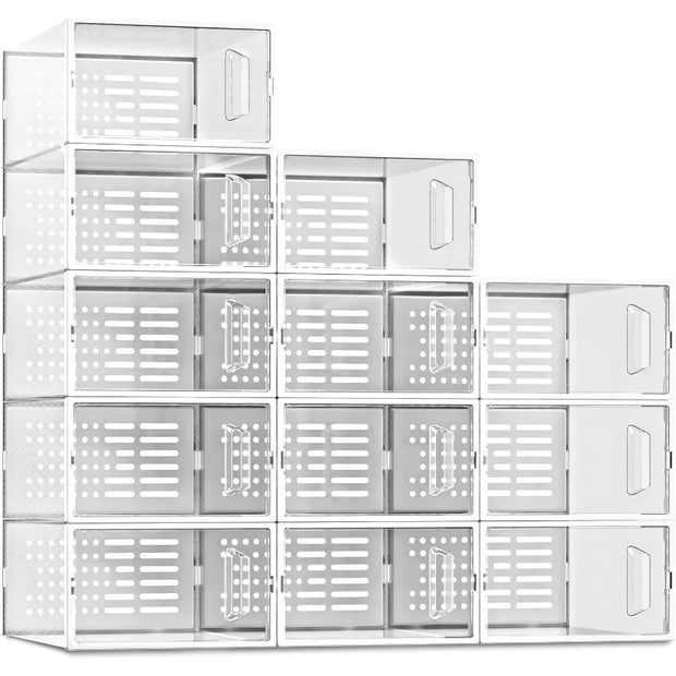 12 Pack Shoe Storage Box, Clear Plastic Stackable Shoe Organizer for Closet, Space Saving Shoe Rack Sneaker Container Bin