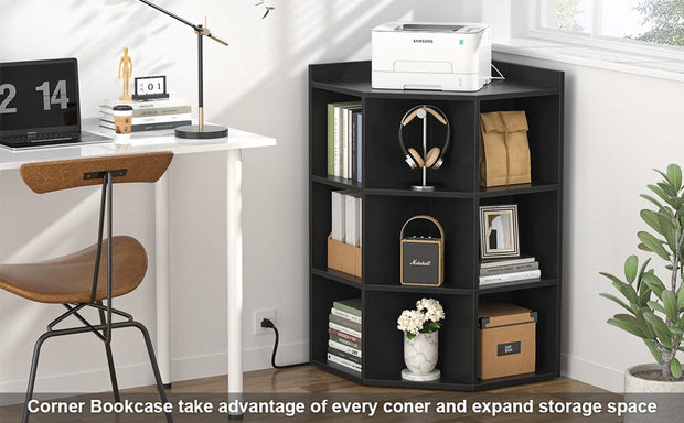 Corner Cabinet Storage with USB Ports and Outlets, Cube Toy Storage for Small Space, Wooden Cubby Bookshelf with 9 Cubes