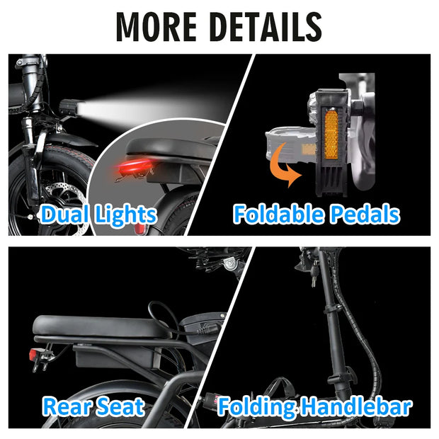 Electric Bike for Adults 600W Peak Motor, 20 mph Folding Ebike, 14" Adults Electric Bicycles,3 Levels Assist,Multi-Shock Ebike,