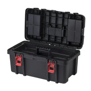 22-Inch Heavy-Duty Black Tool Box with Clear Lid Organizers Removable Utility Tray Carrying Handle