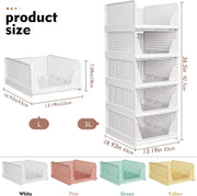 5 Pack Stackable Closet Organizer Box, Multifunctional & Foldable Closet Storage Basket for Bathroom Kitchen Laundry Room