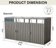 Outdoor Trash Can Storage 3 Bins,Garbage Bin Storage Shed with Waterproof Metal,Suitable for Garden Yard(Light Grey-3 Doors)