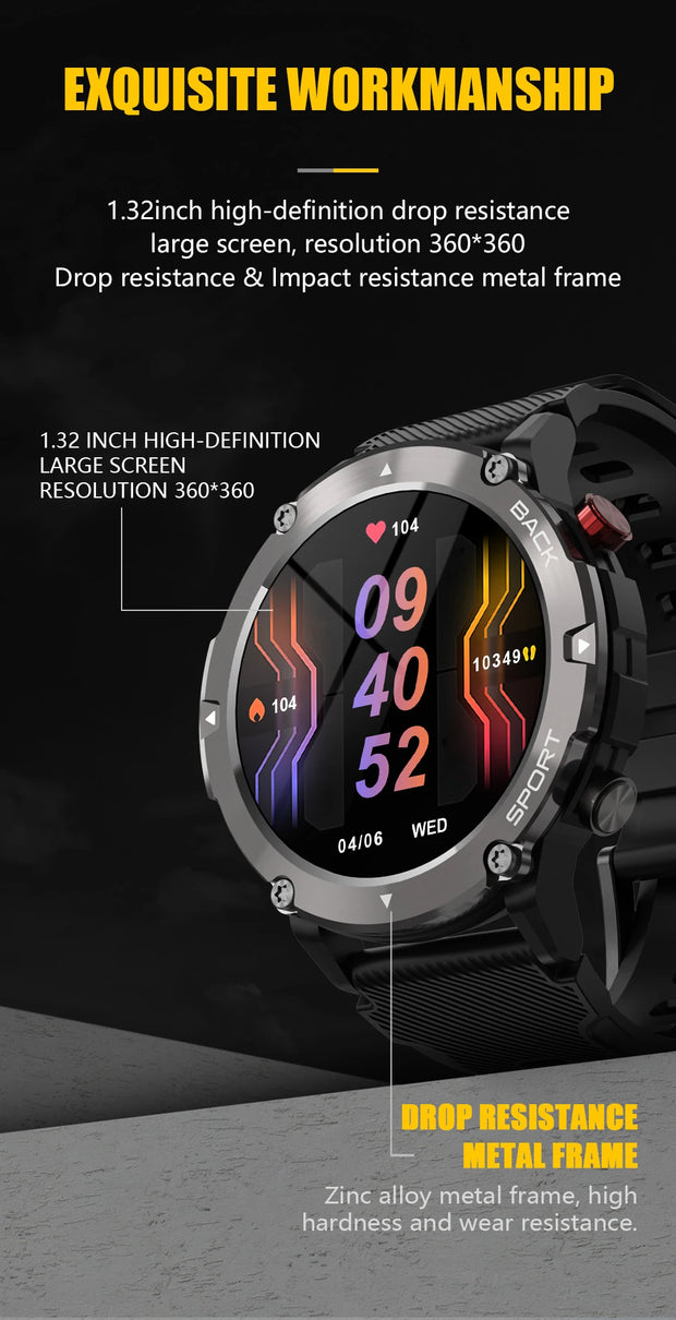 Military C21 Smart Watch Men Bluetooth Call Fitness Tracker 5ATM Waterproof Sport Wrist Smartwatch for iPhone Android Phone 2023