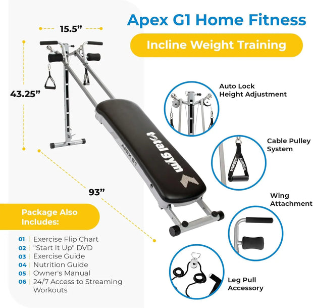 Total Gym APEX Versatile Indoor Home Gym Workout Total Body Strength Training Fitness Equipment