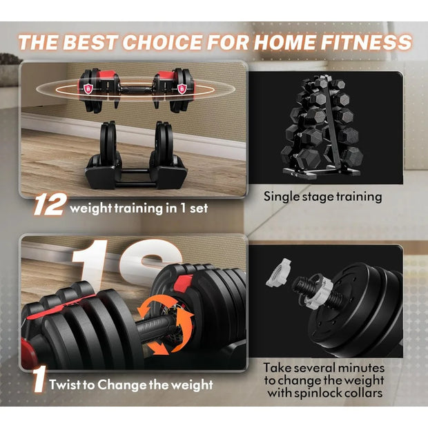 3-in-1 Adjustable Dumbbell Set 40lbs with 12 Weight Increment, Multifuntion Free Weight Set for Home Gym Used