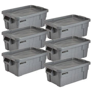 Commercial Products BRUTE Tote Storage Bin with Lid, 14-Gallon, Gray, Rugged/Reusable Boxes for Moving/Camping/Garage