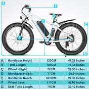 Electric Bike 26" x 4.0 Fat Tire Electric Bike with Peak 1000W , 25MPH , 48V 13AH Removable Lithium-ion Battery Up to 60 Miles